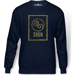Soen Symbol Text Baskılı İndigo Mavi Lacivert Erkek Örme Sweatshirt Uzun kol