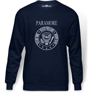 Paramore Baskılı İndigo Mavi Lacivert Erkek Örme Sweatshirt Uzun kol
