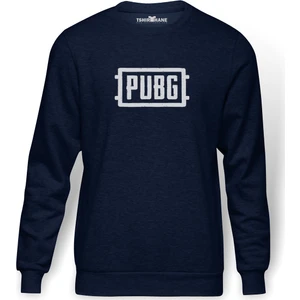 Pubg Logo Baskılı İndigo Mavi Lacivert Erkek Örme Sweatshirt Uzun kol