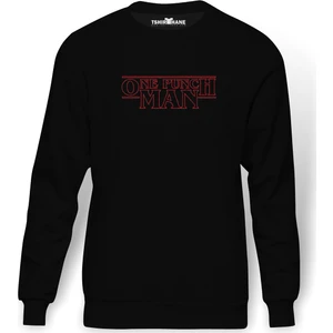 One Punch Man Baskılı Siyah Erkek Örme Sweatshirt Uzun kol