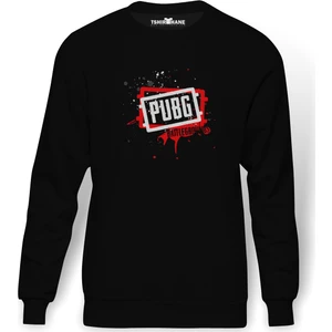 Pubg Kan Pubg Siyah Baskılı Siyah Erkek Örme Sweatshirt Uzun kol