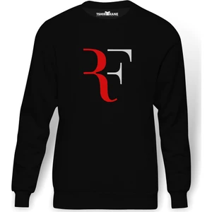 Roger Federer Rf Baskılı Siyah Erkek Örme Sweatshirt Uzun kol
