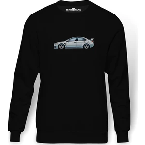 Mitsubishi Lancer Evo X Baskılı Siyah Erkek Örme Sweatshirt Uzun kol