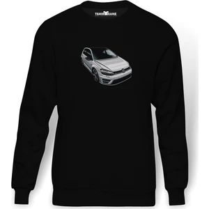 VW Golf R Baskılı Siyah Erkek Örme Sweatshirt Uzun kol