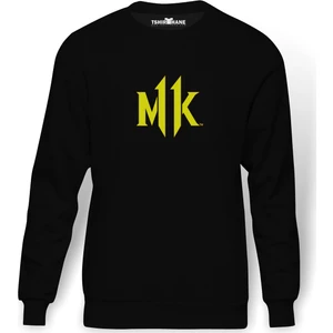 Mortal Kombat Mk Logo Baskılı Siyah Erkek Örme Sweatshirt Uzun kol