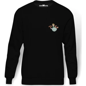 Küçük Prens Göğüs Baskı Çizgi Film Baskılı Siyah Erkek Örme Sweatshirt Uzun kol