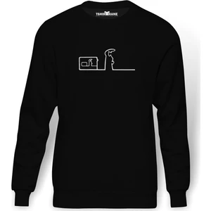 Meraklı Pen Home Baskılı Siyah Erkek Örme Sweatshirt Uzun kol