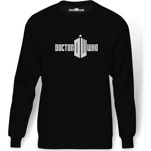 Doctor Who Logo Baskılı Siyah Erkek Örme Sweatshirt Uzun kol