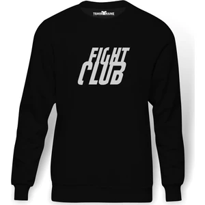 Fight Club Logo Baskılı Siyah Erkek Örme Sweatshirt Uzun kol