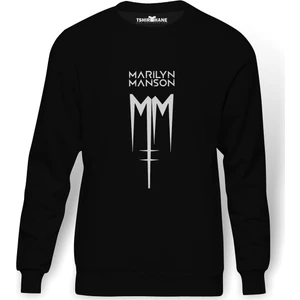 Marilyn Manson MM Baskılı Siyah Erkek Örme Sweatshirt Uzun kol