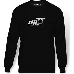 Dji Phantom Pilot Drone Vinyl Decal Baskılı Siyah Erkek Örme Sweatshirt Uzun kol