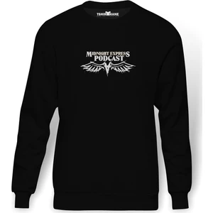 EXPRESS PODCAST Baskılı Siyah Erkek Örme Sweatshirt Uzun kol