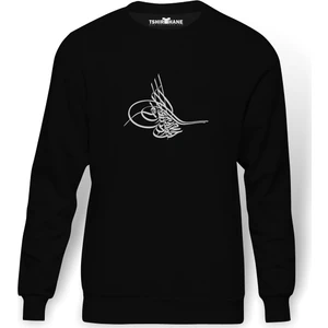 Tuğrası Ottoman Tughra Osmanli Tugrasi Logo Baskılı Siyah Erkek Örme Sweatshirt Uzun kol