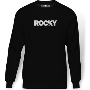 Rocky Baskılı Siyah Erkek Örme Sweatshirt Uzun kol