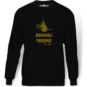 OSMANLI TORUNU TUGRA 1453 Baskılı Siyah Erkek Örme Sweatshirt Uzun kol