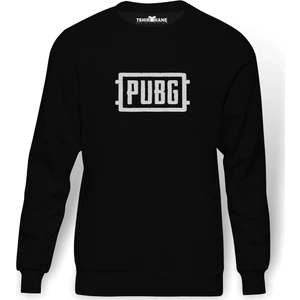 Pubg Logo Baskılı Siyah Erkek Örme Sweatshirt Uzun kol