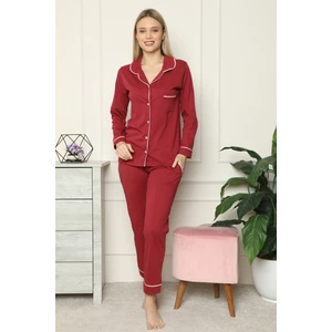 Kadın %100 Pamuk Penye Önden Düğmeli Uzun Kol Pijama Takım 2716