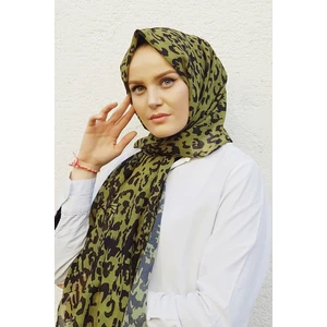 Stella Leopar Desen Şal Yağ Yeşili 70X180CM