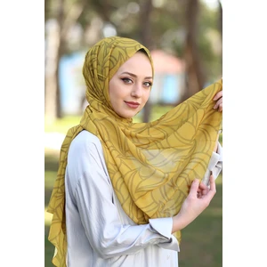 Stella Yaprak Desen Baskılı Hardal Rengi Şal 70X180CM