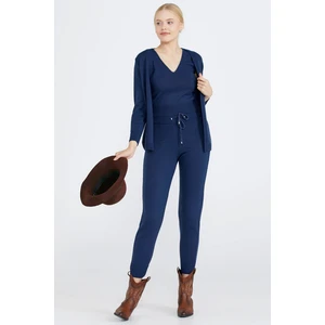 Sim Şeritli Kadın Üçlü Triko Takım - Lacivert