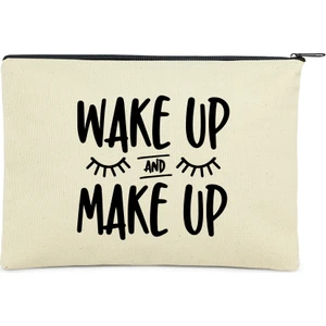 Çınar Bez Çanta Wake Up And Make Up Baskılı Clutch Bez Çanta |  (25X17)