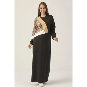 Darlin Moda Siyah Leopar Detaylı Maxi Boy Elbise DM400