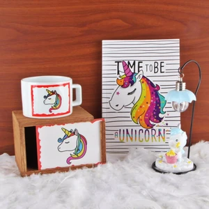 Unicorn Kutulu Kupa Işıklı Biblo Gece Lambası Unicorn Defter Hediye Seti