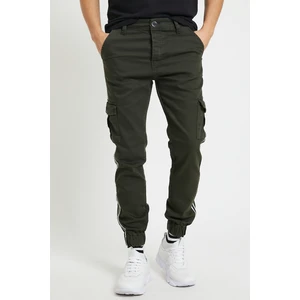 Serseri Jeans Haki Renk Likralı Slim Fit Yanları Şeritli Kargo Cep Pantolon