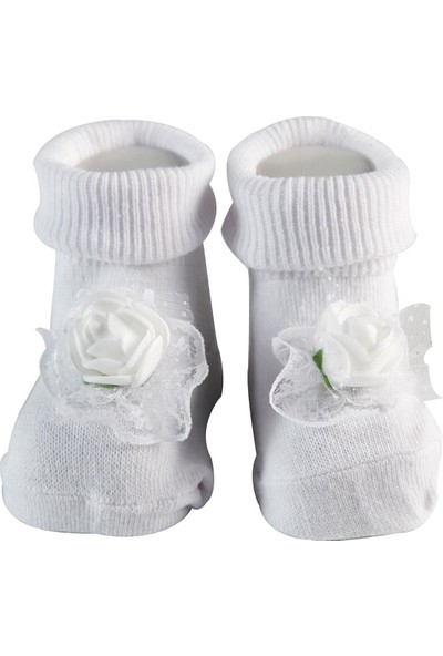 Mini Damla Minidamla Kız Bebek Güllü Soket Çorap 0-3 Ay Beyaz