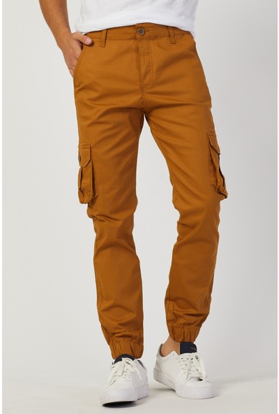 Serseri Jeans Hardal Renk Likralı Slim Fit Körüklü Cep Kargo Pantolon