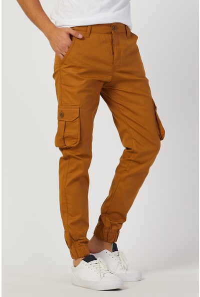 Serseri Jeans Hardal Renk Likralı Slim Fit Körüklü Cep Kargo Pantolon