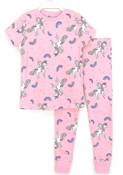 Dobakids Unicorn Desenli Kız Çocuk Pijama Takımı 1 - 10 Yaş Pembe