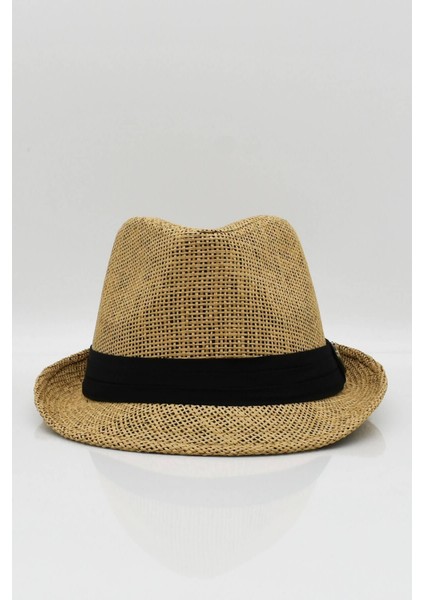 Kadın Hasır Fedora Şapka - Camel