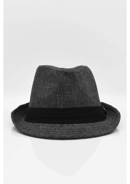Kadın Hasır Fedora Şapka - Siyah