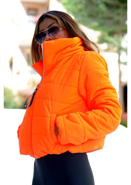 Kadın Turuncu Şişme Dik Yaka Fermuar Kapamalı Mont indirimleri