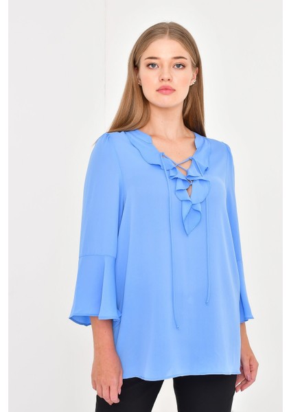 Önü ve Kolları Volanlı Bluz 45838