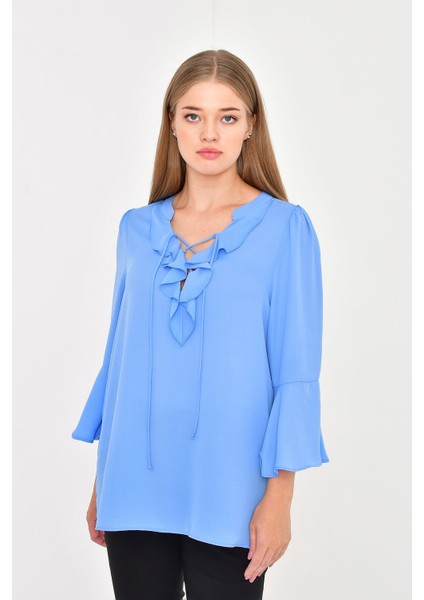 Önü ve Kolları Volanlı Bluz 45838