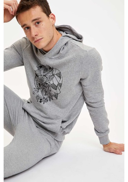 Kapüşonlu Slim Fit Kuru Kafa Baskılı Sweatshirt S7007AZ20AU