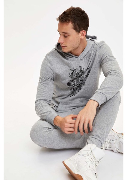 Kapüşonlu Slim Fit Kuru Kafa Baskılı Sweatshirt S7007AZ20AU fiyatları