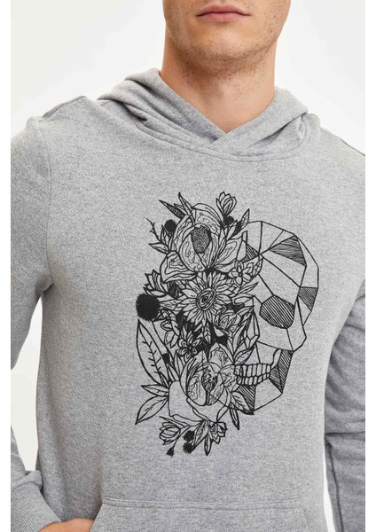 Kapüşonlu Slim Fit Kuru Kafa Baskılı Sweatshirt S7007AZ20AU modelleri