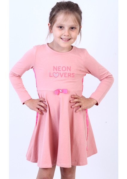 Kız Çocuk Neon Lover Nakışlı Elbise