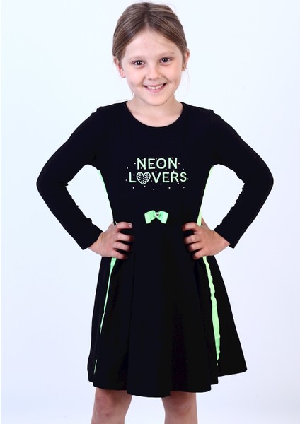Kız Çocuk Neon Lover Nakışlı Elbise