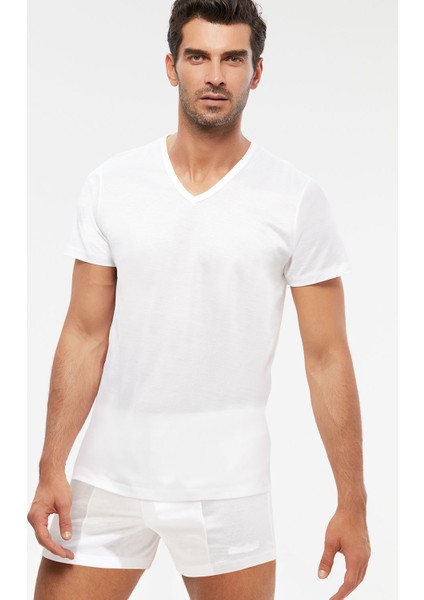 Erkek Merserize V-Yaka T-Shirt Atlet 6 lı