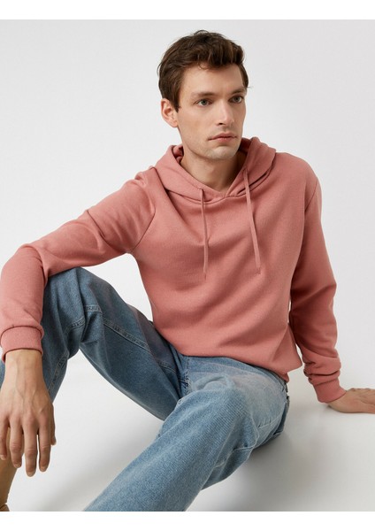 Erkek Basic Kapüsonlu Uzun Kollu Sweatshirt
