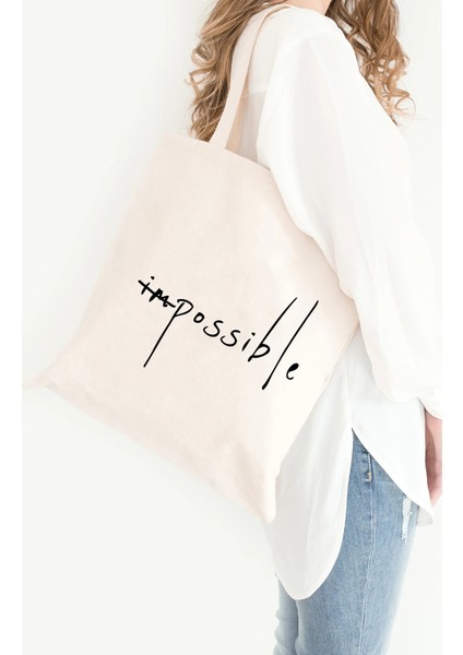 Impossible Baskılı Ham Bez Çanta