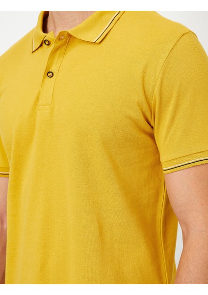 Erkek Polo Yaka Düğme Detaylı Yaka ve Kol Ucu Çizgili Slim Fit Tişört