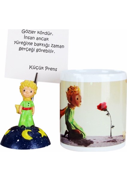 Küçük Prens Tasarımlı Biblo Notluk Küçük Prens Kişiye Özel Kupa Hediye Seti