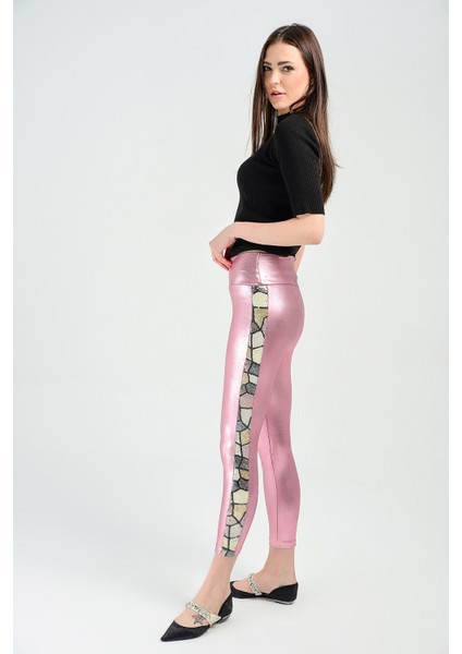 Pantolon - Yanları Payet Seritli Varak Pantolon | PNT31360 Pembe