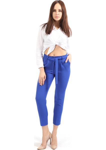 Beli Kuşaklı Kumas Pantolon | PNT19018 Saks