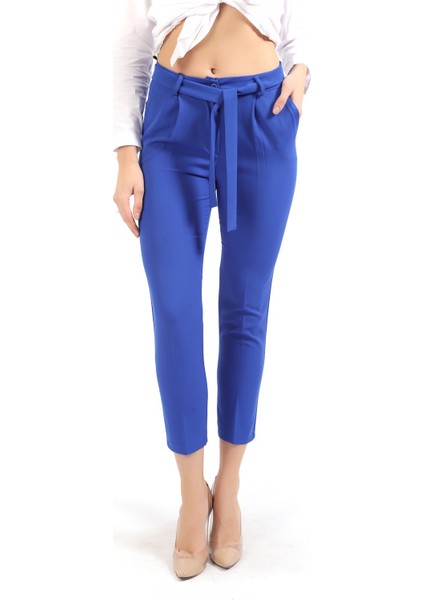 Beli Kuşaklı Kumas Pantolon | PNT19018 Saks